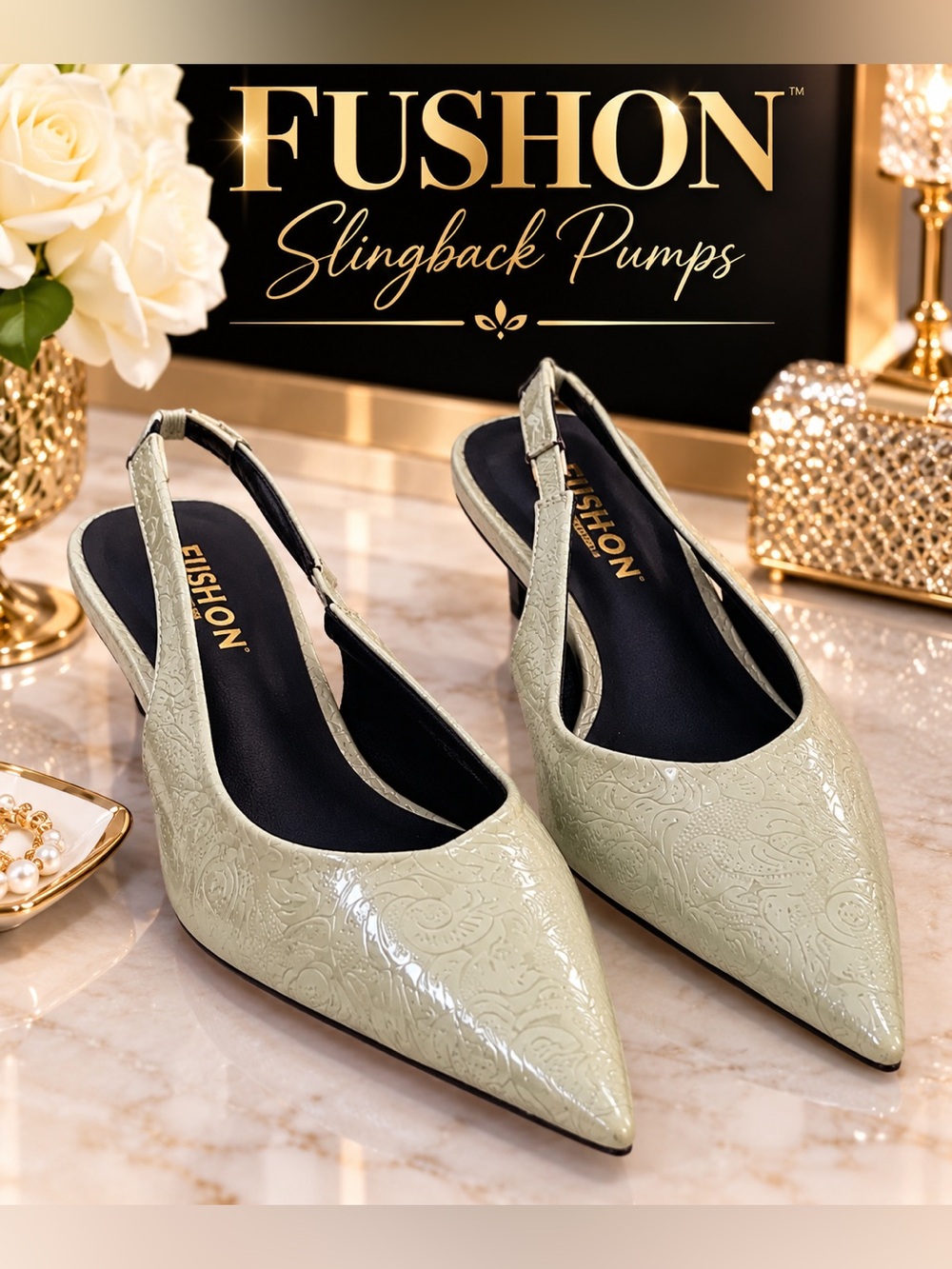 Pointed Slingback Pumps in Light Green